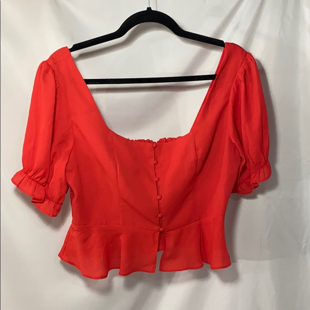 Forever21 Red Crop w Puff Sleeves